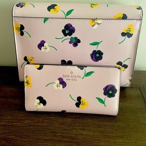K. S Carson Convertible Chain Crossbody Floral Lilac and matching wallet.